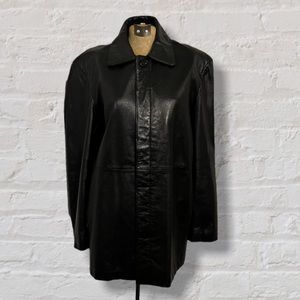 PLUS SIZE Yeker Fine Pleasant Black Leather Single Breasted Collared Coat